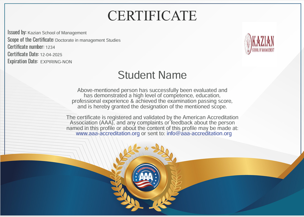 AAA certificate, specimen copy